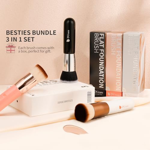 DUcare Large Flat Top Kabuki Foundation Brush - 3 Piece Makeup Buffing Set