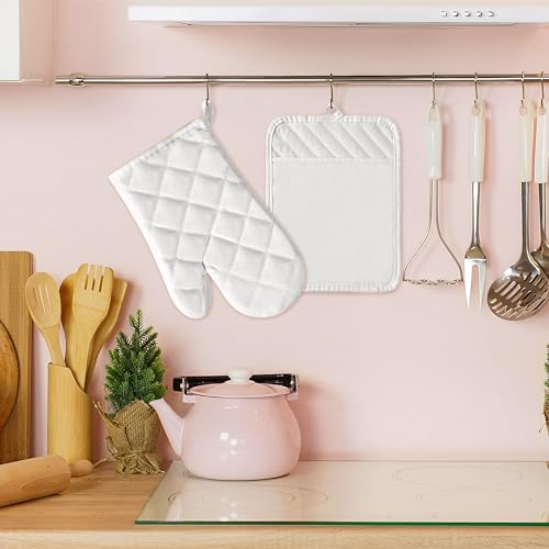 GROBRO7 6-Piece Cotton Oven Mitts & Pot Holders Set - Heat Resistant, Machine Washable, BBQ Gloves with Hanging Loop