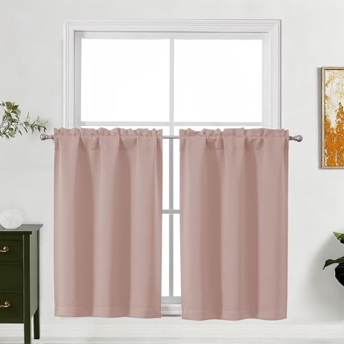 Blush Pink Room Darkening Kitchen Curtains - 2 Pcs, 30" W x 36" L