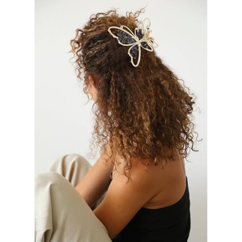 CURASA Black Butterfly Hair Clips Non-Slip Metal Claw Clips for Women Girls