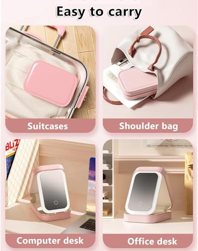 Pink Travel Makeup Case with Lighted Mirror - Waterproof Organizer