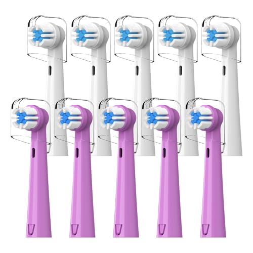 DenSecc Purple and White Replacement Brush Heads for Kids Electric Toothbrush 10 Pack