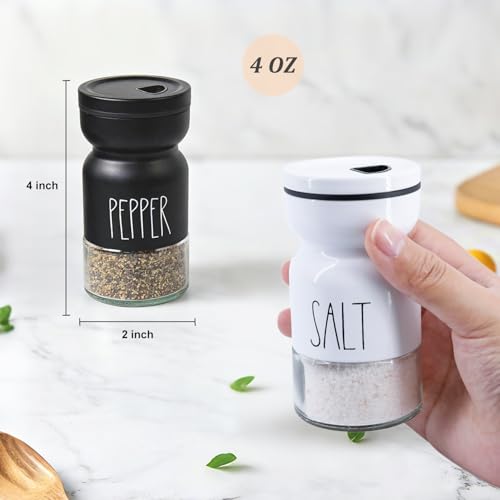 Neodaco Adjustable Salt and Pepper Shakers Set - 4 oz Glass & Stainless Steel