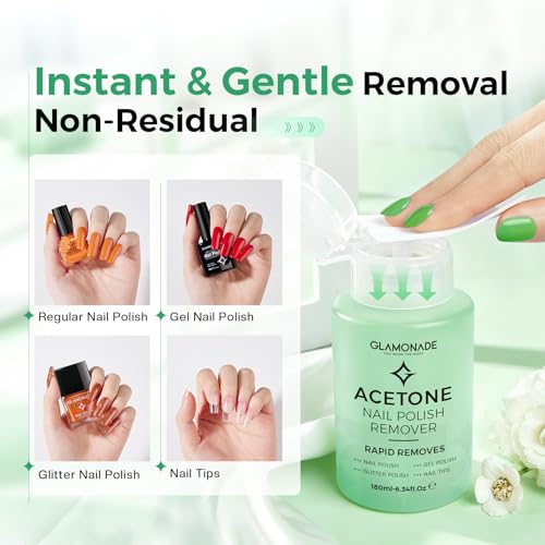 Glamonade Acetone Nail Polish Remover with Aloe Vera - 6.34 Fl Oz