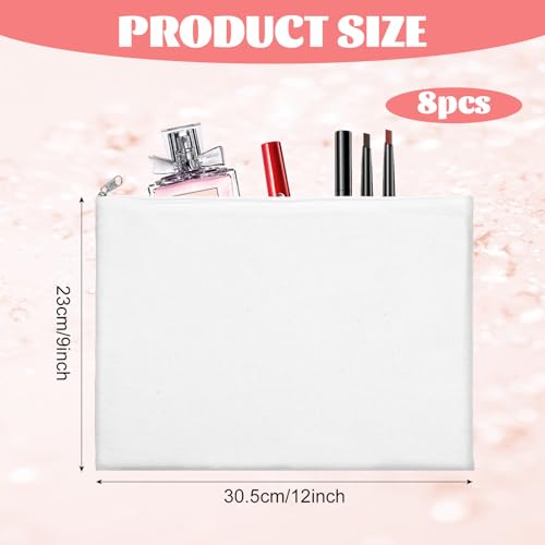 8 Pcs Large Canvas Zipper Pouches - 12x9 Inch Makeup Bags for Travel & DIY