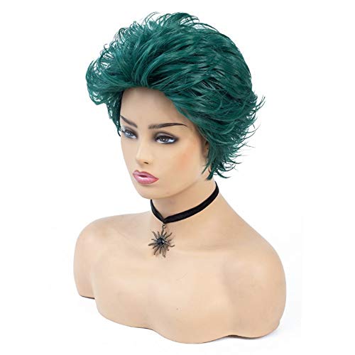 Short Dark Green Curly Wig - Heat Resistant Synthetic Cosplay