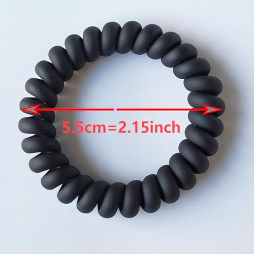 20 Matte Black Spiral Hair Ties - Soft, No Damage, Waterproof