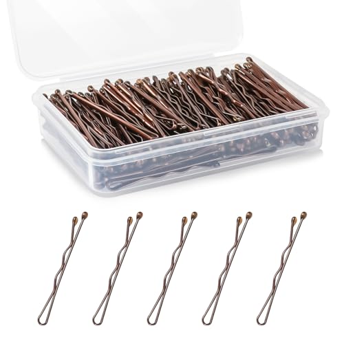 150 Count Mini Bobby Pins - 1.38 Inch Brown Hair Pins with Storage Box
