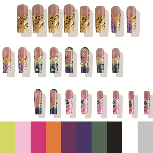 IMRAIN Colorful Ombre French Fake Nails Long Square 24Pcs W1-30Summer