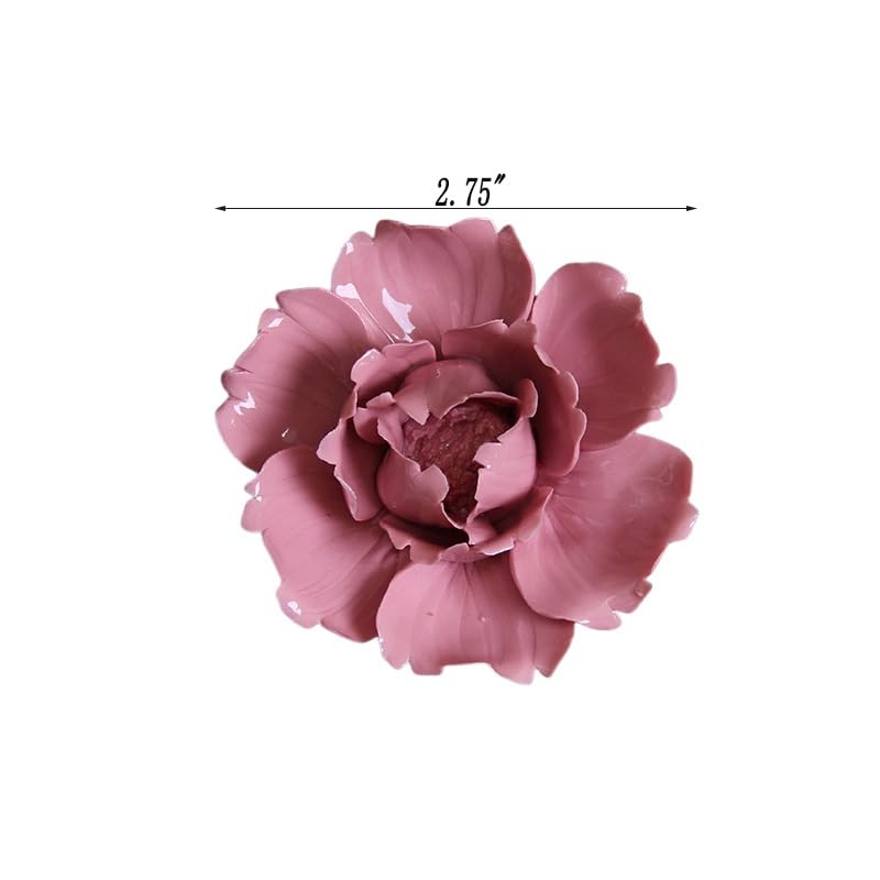 Handmade 3D Pink Flower Ceramic Wall Art for Home Decor