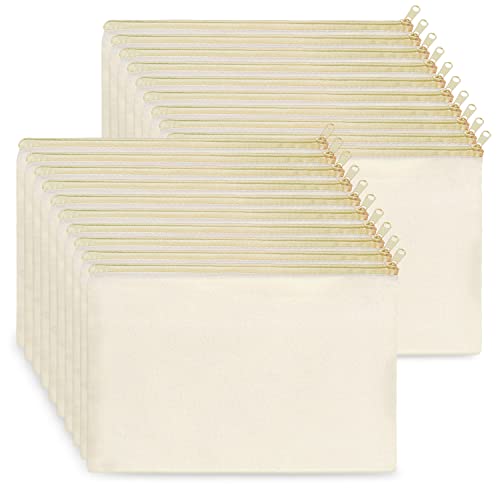 Small Beige Canvas Makeup Bags 20pcs - Bulk Cosmetic Pouches with Zipper for Travel & DIY
