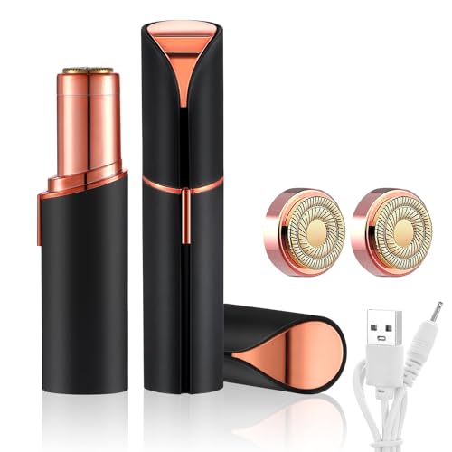Flawless Facial Hair Remover for Women, Device, Remover Women Face, Finishing Touch Upper Lips, Chin & Cheeks, USB Rechargeable with LED LightIncluded Two Replacement Heads (Black)