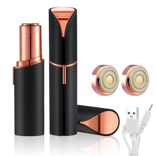 Flawless Facial Hair Remover for Women, Device, Remover Women Face, Finishing Touch Upper Lips, Chin & Cheeks, USB Rechargeable with LED LightIncluded Two Replacement Heads (Black)