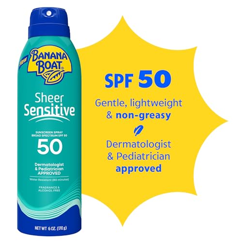 Banana Boat Sheer Sensitive SPF 50 Body Spray - 6oz Pack of 2, Water-Resistant