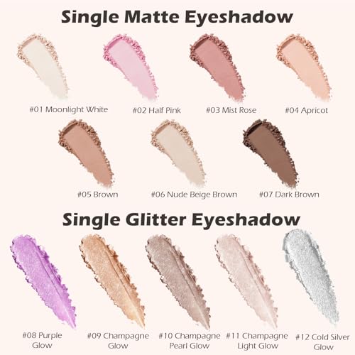 Moonlight White Matte Eyeshadow with Dual-Ended Brush | 12 Shades