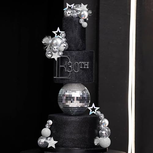 Disco Ball Cake Topper Set with Stars for 70s Theme Parties