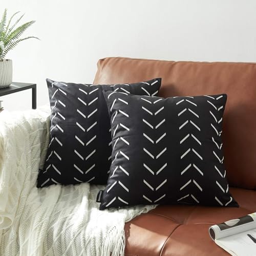 Set of 2 Black Boho Pillow Covers 16x16 inches with White Arrows
