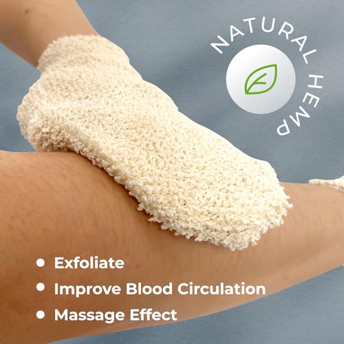Natural Hemp Shower Mitts - Exfoliating Bath Gloves Set of 2