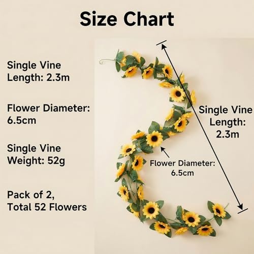 Happyupcity 2Pcs Artificial Sunflower Garland - 7.5FT Silk Vine for Weddings & Decor