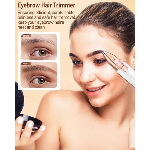 Eyebrow Trimmer & Facial Hair Removal for Women: 2-in-1 Rechargeable Face Shaver with LED Light, Painless Electric Razor for Eyebrows, Upper Lip, Chin & Peach Fuzz, Portable Hair Removal Device