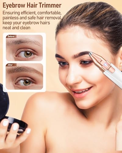 Rose Gold Eyebrow Trimmer & Facial Hair Removal for Women - 2 in 1 Rechargeable Electric Razor with LED Light