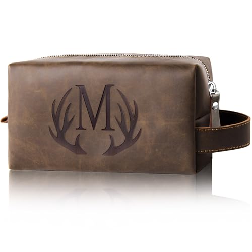 Aganmi Personalized Men's Toiletry Bag Dark Brown M Engraved Initials