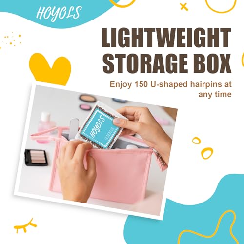 HOYOLS U Shaped Bobby Pins - 150 Count, Assorted Sizes for Secure Updos