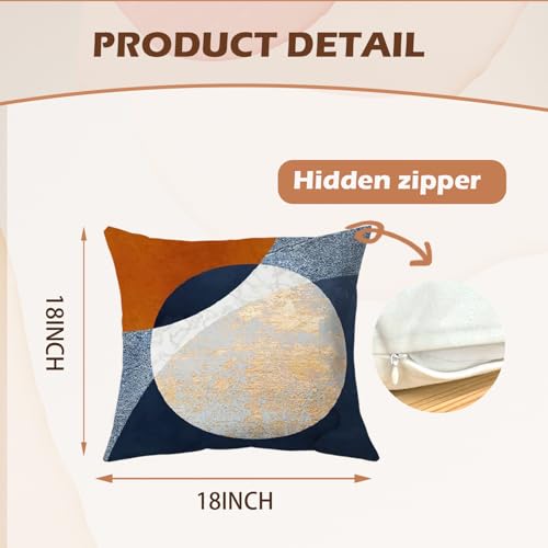 Set of 2 Navy Blue and Orange Decorative Pillow Covers - 18x18