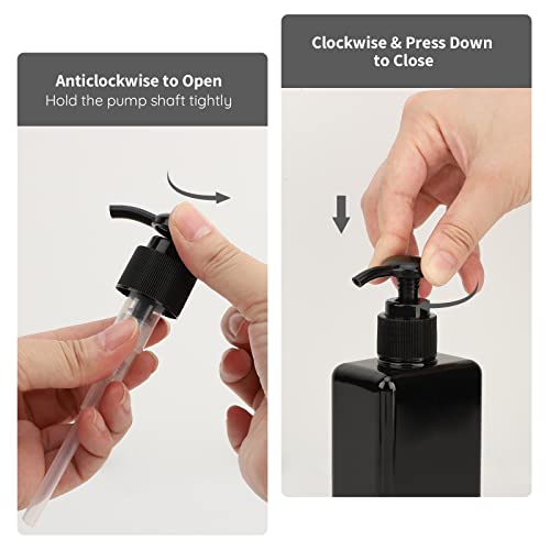 Segbeauty 4pcs Black Small Lotion Dispenser Set - 200ml Refillable Shampoo Pump Bottles with Waterproof Labels