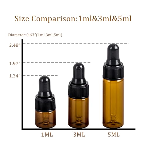 Easeen Amber 5ML Dropper Bottles 50pcs with Plastic Droppers for Essential Oils & Perfumes