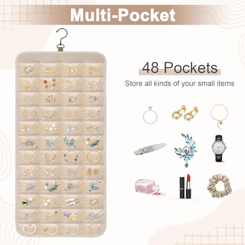 Dynoro Double-Sided Jewelry Organizer Roll - 48 Pockets & 21 Hooks