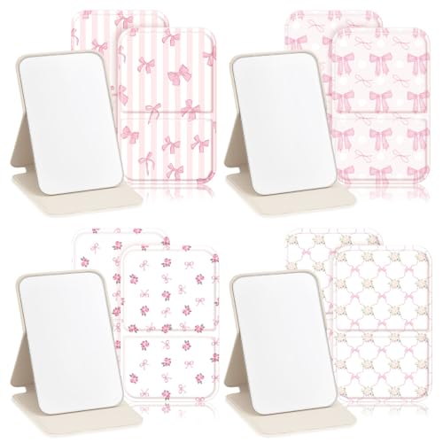 Pink Bow Compact Mirror Set - 12 Mini Pocket Mirrors for Women, Stylish & Portable