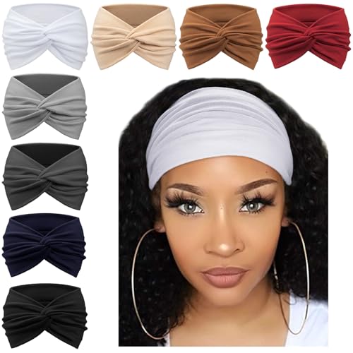 AQOKKA Extra Wide Turban Headbands for Women - 8 Pack Solid Colors