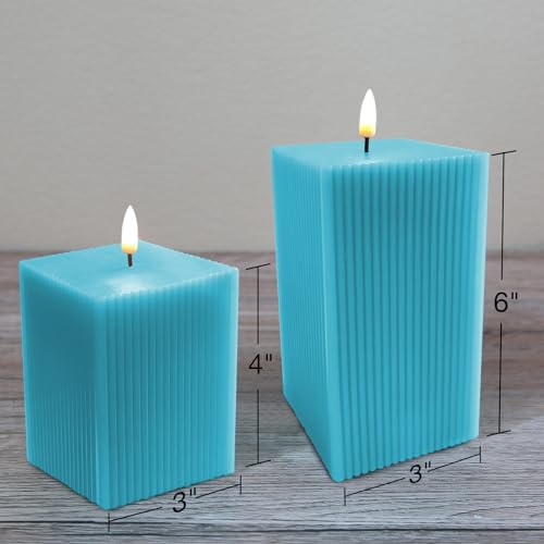 Turquoise Blue Flameless LED Candles with Remote Control - Set of 2