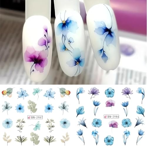 SINSEN Flower Nail Art Stickers - 12 Water Transfer Designs