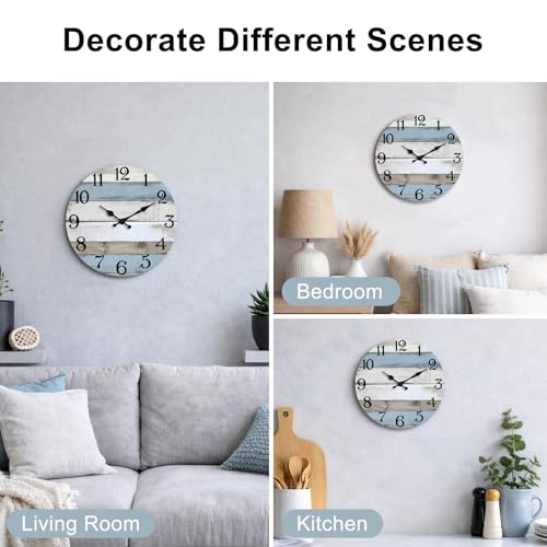 JoFomp 8 Inch Silent Wooden Wall Clock - Coastal Rustic Decor