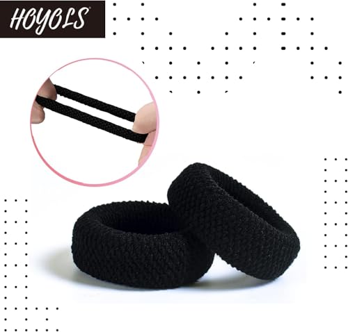 HOYOLS Large Black Seamless Hair Ties - 7pcs Stretchy Bands