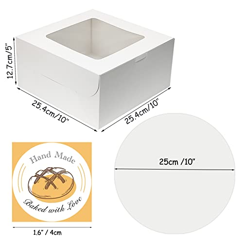 5 Sets of 10x10x5 Inch Cake Boxes with Boards & Stickers