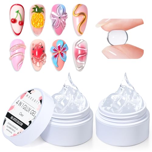 Makartt 3D Gel Nail Art Set with Clear Chrome Powder Mold - 4-in-1 Builder Gel