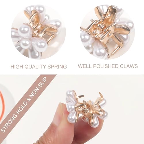 Ivyu Pearl Floral Mini Claw Hair Clips - Gold Hair Accessories for Weddings & Daily Wear