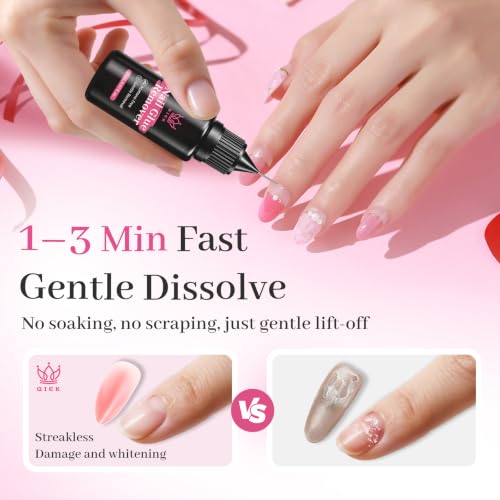 QIEK 20ml Nail Glue Remover 2 Pack with Precision Removal Tools - Gentle & Fast Dissolving