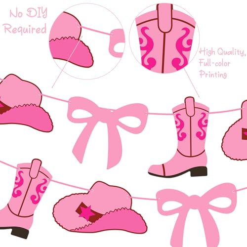 Pink Cowgirl Party Banners - Coquette Boots & Hats Decorations