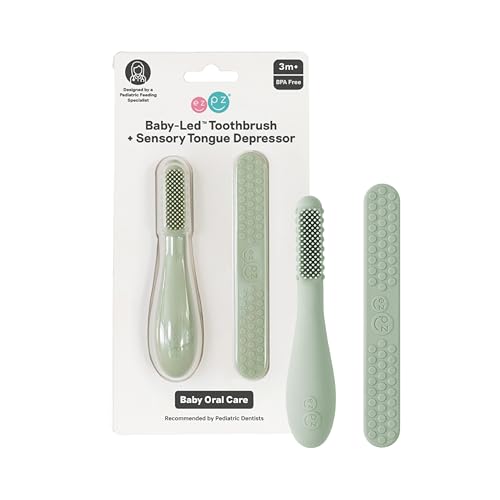ezpz Baby-Led Toothbrush + Tongue Depressor Dual Pack - Sage