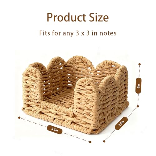 Premium 3x3 Inch Sticky Note Holder - Woven Paper Dispenser for Desk