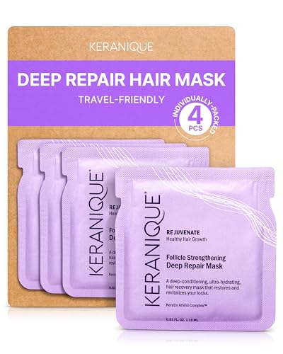 Keranique Hair Mask - Deep Repair & Hydration for Dry Hair (0.5 Fl Oz, Pack of 4)