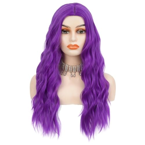 Siudus Purple Wavy Long Wigs for Women - Curly Middle Part Cosplay Hair