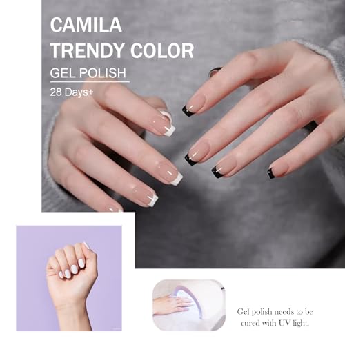 CAMILA 6-Piece Black and White Gel Nail Polish Set, 15ml Soak Off UV/LED