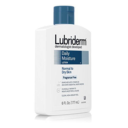 Lubriderm Fragrance Free Daily Moisture Lotion 6 oz (Pack of 6) – Pro-Ceramide & Shea Butter for Sensitive Skin