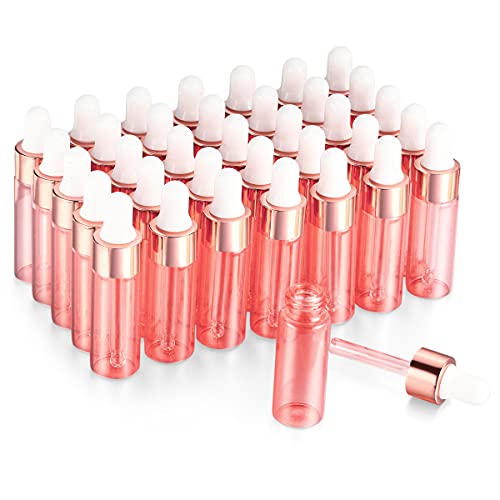 35 Pack 5ml Pink Essential Oil Dropper Bottles with Glass Dispenser - Travel & Perfume Containers