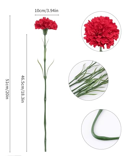 DuHouse 6pcs Artificial Carnation Flowers - Realistic Red Decor